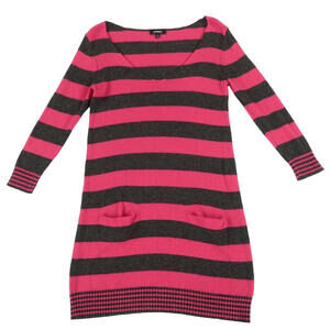 Express Women's Wool Blend V-Neck Pink & Gray Striped Sweater Dress Small